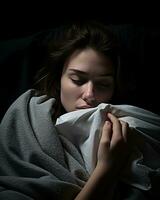 een vrouw slapen in bed generatief ai foto