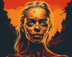 een vrouw met oranje huid en blauw ogen is getoond in deze poster generatief ai foto