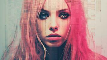 een vrouw met roze haar- en blauw ogen generatief ai foto