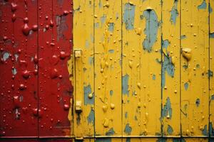 kleurrijk geschilderd houten deur met pellen verf generatief ai foto
