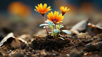 twee oranje bloemen groeit uit van de grond generatief ai foto