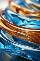 een dichtbij omhoog van een bundel van blauw oranje en goud gekleurde ringen generatief ai foto