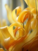 een dichtbij omhoog van een bundel van geel bloemen in een vaas generatief ai foto