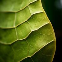 een dichtbij omhoog van een groen blad generatief ai foto