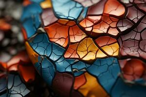 een dichtbij omhoog visie van een kleurrijk stuk van gebroken glas generatief ai foto
