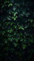 een donker achtergrond met groen bladeren Aan het generatief ai foto