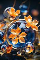 een glas vaas gevulde met water en oranje bloemen generatief ai foto
