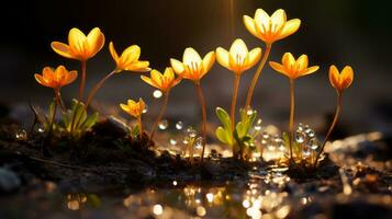 een groep van oranje bloemen zijn staand in de water generatief ai foto