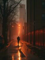 een persoon wandelen naar beneden de straat generatief ai foto