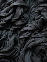 een stapel van zwart kleding stof Aan top van een zwart achtergrond generatief ai foto