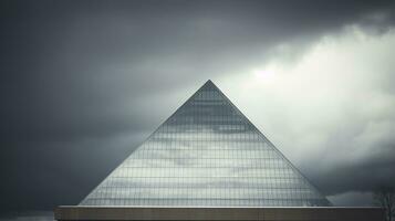 een piramide vormig gebouw met een bewolkt lucht in de achtergrond generatief ai foto