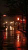 een nat straat Bij nacht generatief ai foto