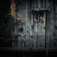 een oud verweerd houten huis met een gebroken venster generatief ai foto