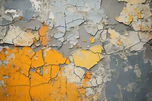 een oranje en geel geschilderd muur met pellen verf generatief ai foto