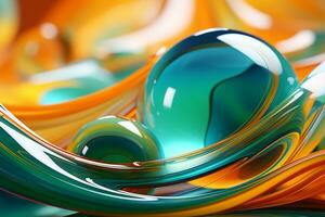 kleurrijk abstract kunst met een blauw oranje en groen glas bal in de midden- generatief ai foto