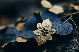 gouden bladeren Aan een donker achtergrond generatief ai foto