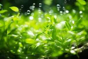 groen gras met water druppels Aan het generatief ai foto