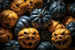 halloween jack-o-lanterns Aan een zwart achtergrond generatief ai foto