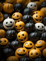 veel halloween pompoenen met gezichten en ogen generatief ai foto