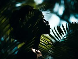 silhouet van een vrouw in de oerwoud generatief ai foto
