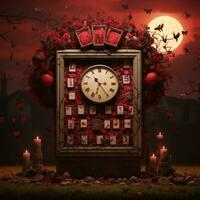 de klok is omringd door kaarsen en rood rozen generatief ai foto