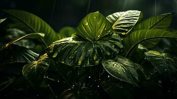 tropisch planten in de regen generatief ai foto