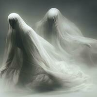 twee spookachtig figuren zijn staand in de mist generatief ai foto