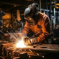 lasser gebruik makend van een fakkel naar reparatie metaal uitrusting foto