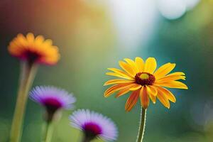 geel bloemen in de veld. ai-gegenereerd foto