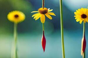 geel bloemen in de gras, natuur, natuur hd behang. ai-gegenereerd foto