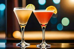 twee cocktails Aan een bar tafel. ai-gegenereerd foto