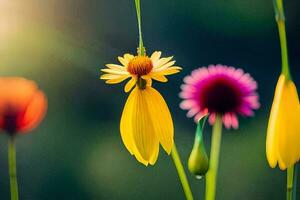 geel bloemen in de zon. ai-gegenereerd foto