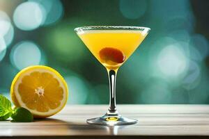 een cocktail met een citroen plak en munt. ai-gegenereerd foto