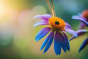 blauw en Purper bloemen hangende van een snaar. ai-gegenereerd foto