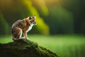 foto behang de Woud, natuur, de zon, de gras, de dier, de wolf,. ai-gegenereerd