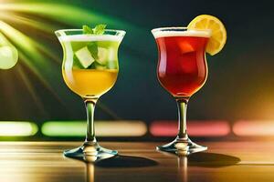 twee bril van cocktails met citroen plakjes en ijs. ai-gegenereerd foto
