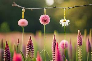 foto behang de lucht, bloemen, de zon, bloemen, de veld, de veld, de. ai-gegenereerd