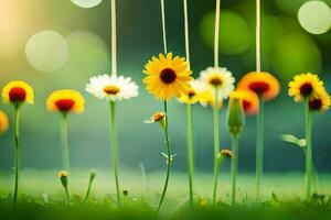 foto behang de lucht, bloemen, de zon, de gras, de gras, de zon,. ai-gegenereerd