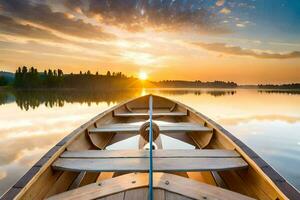 een boot Aan de water Bij zonsondergang. ai-gegenereerd foto