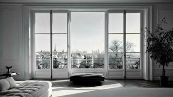 elegantie met uitzicht Parijs minimalistisch luxe leven kamer met eiffel toren visie generatief ai foto