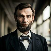 hedendaags uitbeelding Abraham Lincoln in modern kleding generativa ai foto