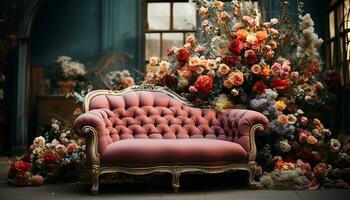 comfortabel fauteuil in een knus leven kamer, versierd met elegant decor gegenereerd door ai foto