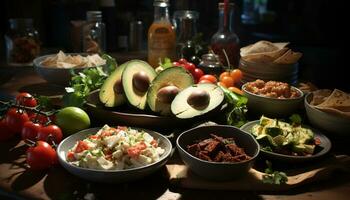 versheid en smaak in een gezond fijnproever vegetarisch avocado salade gegenereerd door ai foto