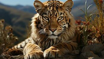 majestueus Bengalen tijger staren, wild schoonheid in natuur, rustig wildernis gegenereerd door ai foto