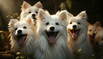 schattig puppy zittend Aan gras, speels en op zoek Bij camera gegenereerd door ai foto