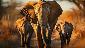 olifant kudde wandelingen in rustig savanne, natuur majestueus schoonheid gegenereerd door ai foto