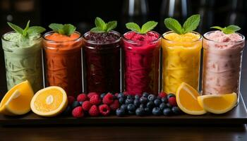 versheid van zomer bessen, een gezond cocktail met framboos en aardbei gegenereerd door ai foto
