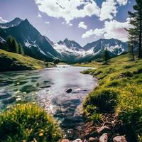 zomer kalmte in de alpine bergen, beeld gegenereerd door ai foto