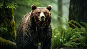 groot bruin beer in een Woud. generatief ai foto