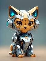 schattig robot kat, 3d kunst, ai gegenereerd foto
